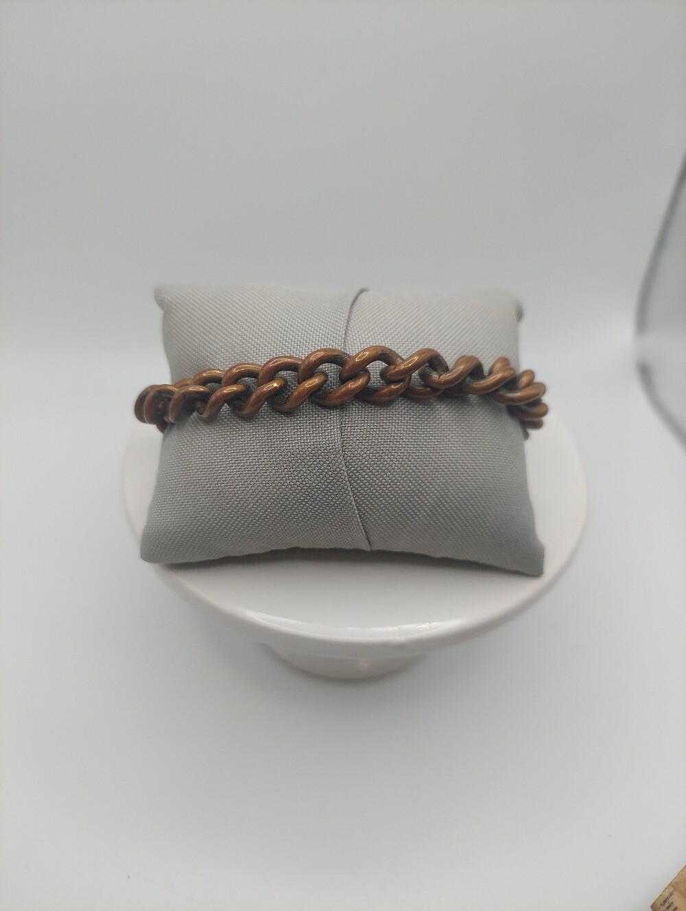 Solid Copper Chunky Curb Link Chain Bracelet, 36g, 7", GC.